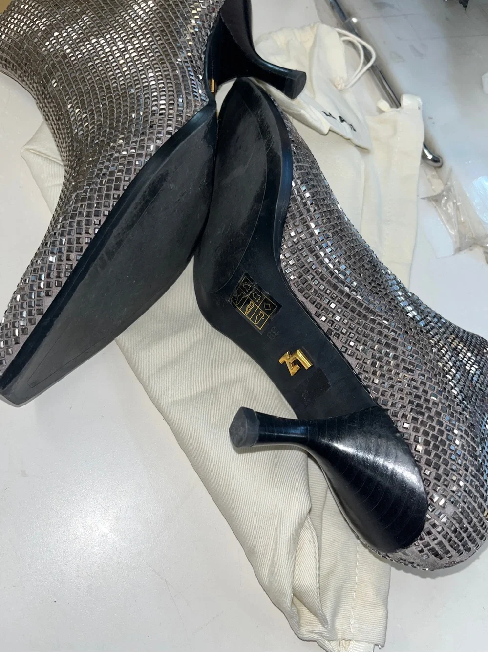 LOLACRUZ PLOMO CRYSTAL BOOTIES SZ 39 PERFECT